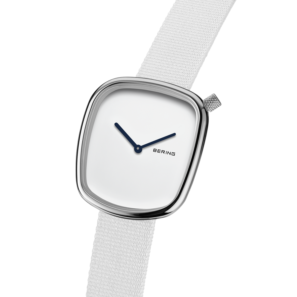 Quadratische Textil-Uhr Weiß