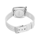 BERING 18034-007 wristwatch with white band and square case, overhead angle view showing buckle fastening