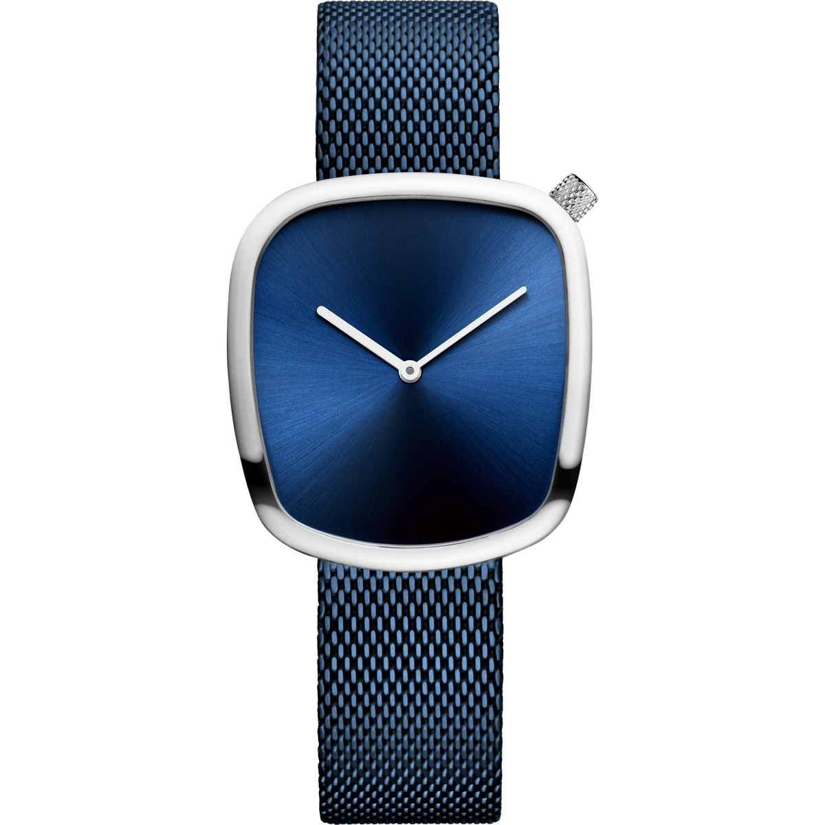 BERING Pebble watch with dark blue dial and mesh band