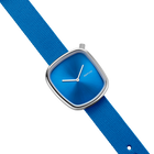 Vierkant sunray textiel Horloge blauw zilver