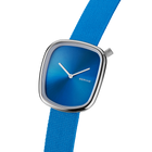 Vierkant sunray textiel Horloge blauw zilver