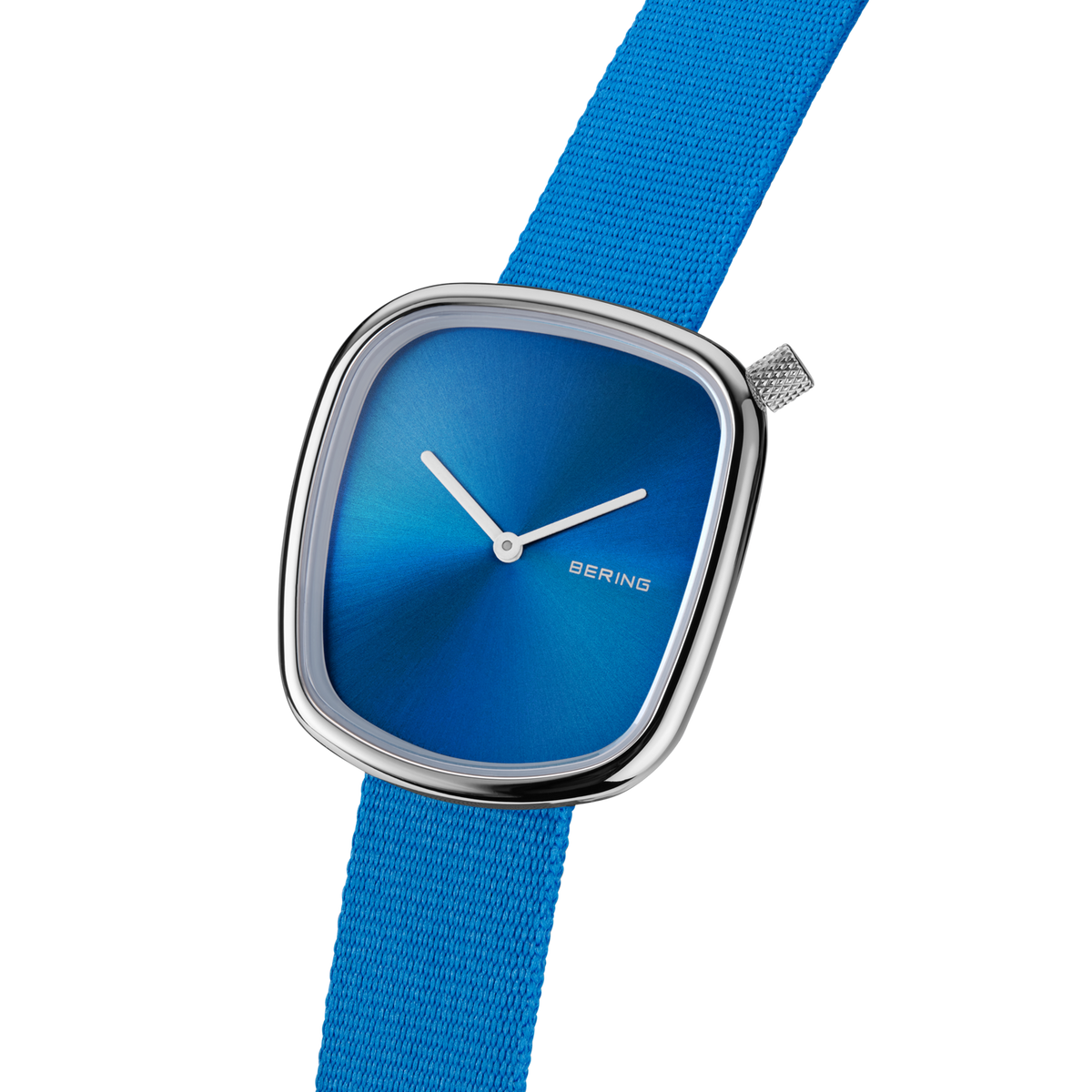 Vierkant sunray textiel Horloge blauw zilver