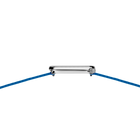 Watch case with blue fabric band attached at both ends, overhead view