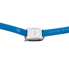 Watch with blue fabric strap featuring BERING logo and silver rectangular case