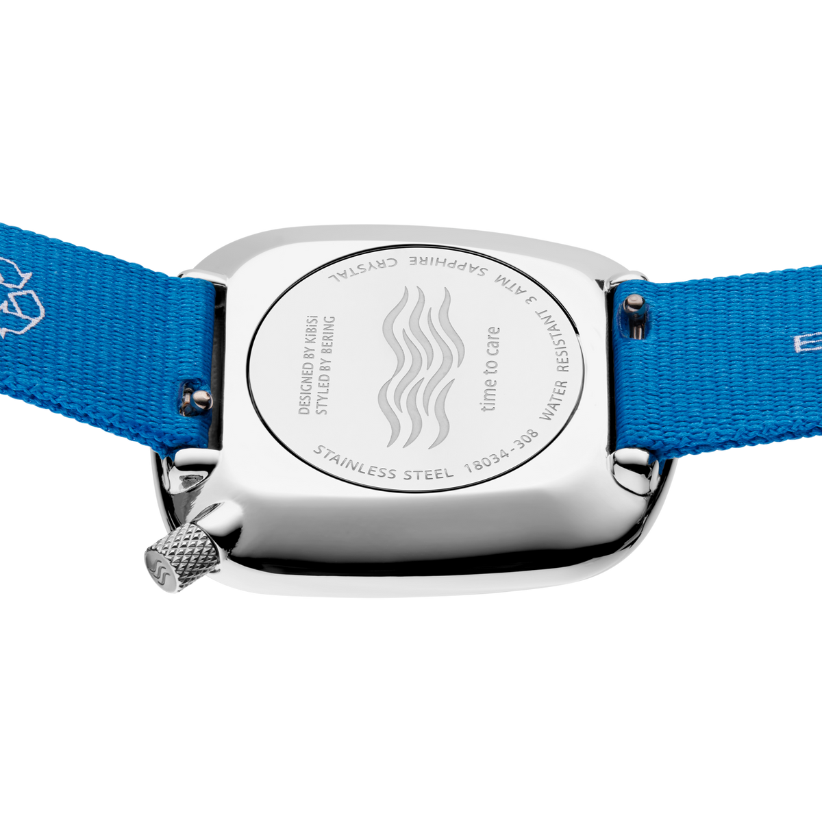 Vierkant sunray textiel Horloge blauw zilver