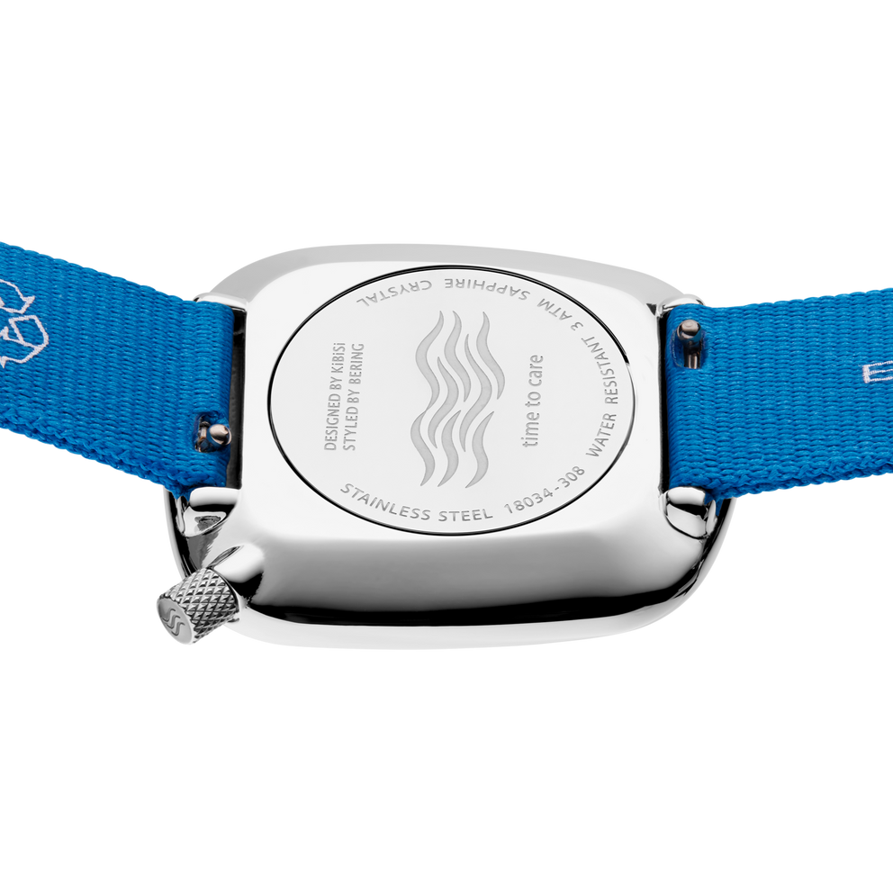 Vierkant sunray textiel Horloge blauw zilver