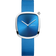 Square BERING wristwatch with blue gradient dial, white hands, silver case, and blue fabric strap