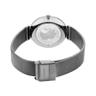 BERING horloge achterkant met kasbodem, wereldkaartwijzerplaat en stalen meshband met gesp
