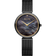 Reloj de pulsera con esfera negra, agujas doradas, texto DIAMOND, correa de malla negra y bezel dorado