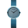 Light blue wristwatch with wavy face pattern and matching mesh band.