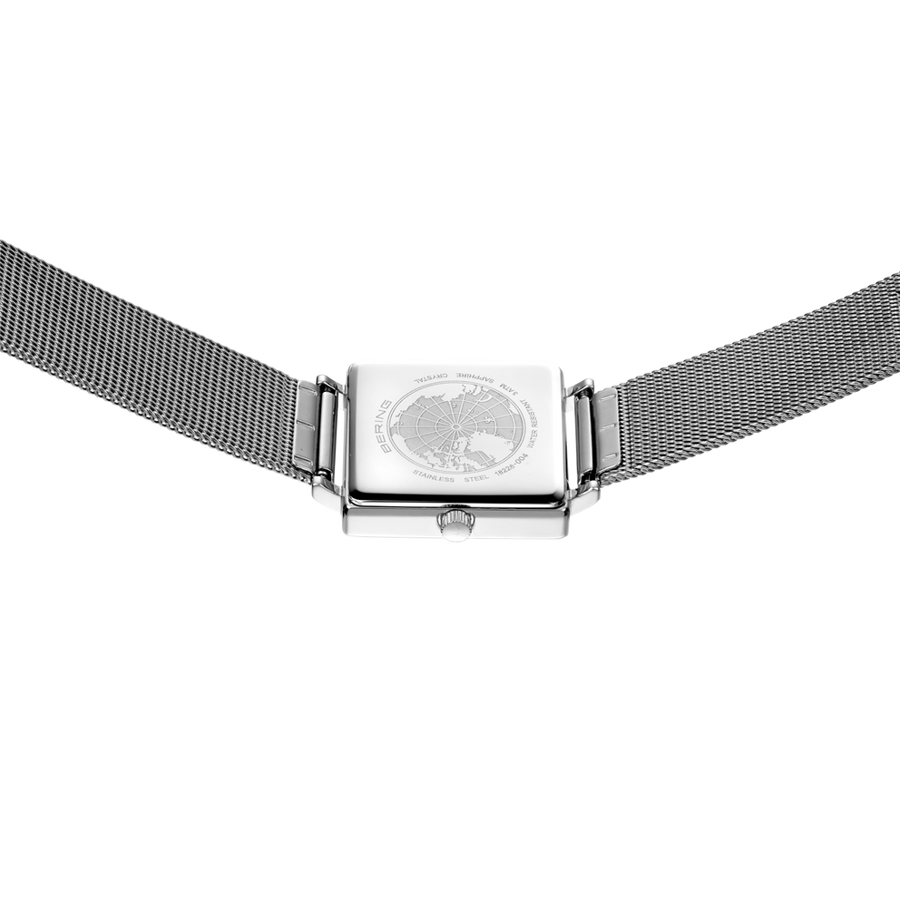 Vierkant horloge met wit wijzerplaat op zilvergrijs mesh armband