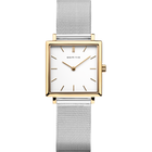 BERING model 18226-010 wristwatch with square gold case, white dial, and steel mesh bracelet