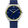 BERING wristwatch with silver case, navy dial, white hands, yellow second hand, and navy textile strap
