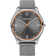 BERING watch with round stainless steel case, dark gray dial, orange bezel accent, white indices, and gray woven fabric band.