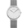 Horloge met zilveren mesh-band, wit rond wijzerplaat en minimalistisch design