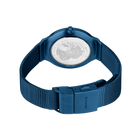 Back view of BERING watch with dark blue mesh band, showing metal clasp fastening