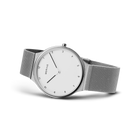 BERING 18440-004 Armbanduhr mit weißem Zifferblatt, silbernem Gehäuse und Edelstahl-Meshband.