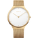 BERING Armbanduhr mit goldfarbenem Mesh-Armband, weißem Zifferblatt und minimalistischem Design.