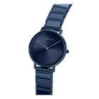 BERING Armbanduhr in Dreiviertelperspektive: dunkelblaues Gehäuse, Armband und Zifferblatt mit minimalistischen Zeigern.