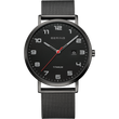 BERING Titanium men's watch with round black dial, white numerals, mesh bracelet, and red seconds hand