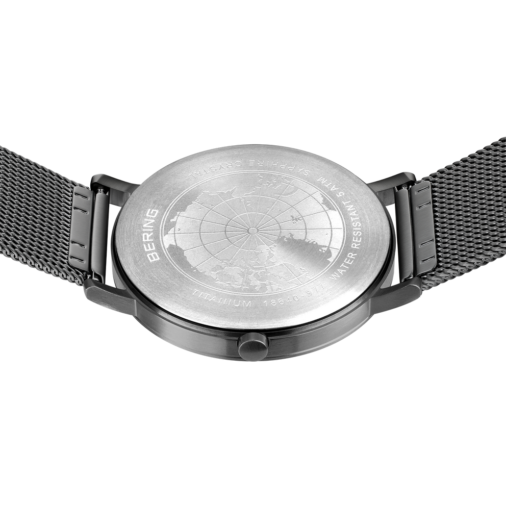 Watch back with mesh strap, detail view