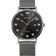 Black-dialed BERING wristwatch with Arabic numerals, orange accent hand, date window, and silver mesh strap.