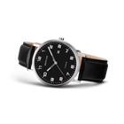 BERING watch 18640-402 with black dial, white numerals and hands, silver-tone case, black leather strap