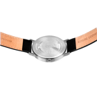 Silver case with tan and black leather band, BERING engraved on back. Rear view showing band construction.