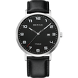 Orologio BERING con quadrante rotondo nero, numeri bianchi, cassa in metallo argentato e cinturino nero