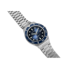 Stainless steel watch with metal link bracelet and dark blue dial