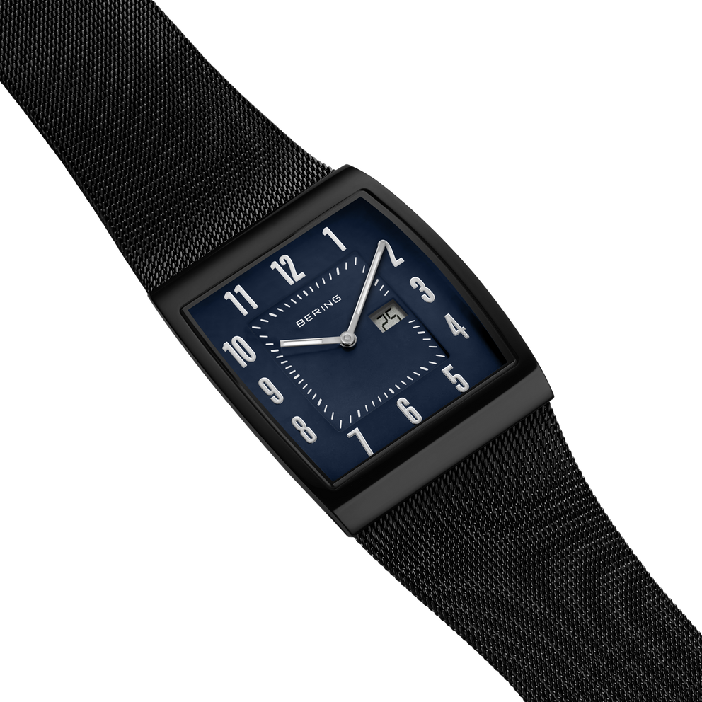 Square Radio-Controlled Watch with Date Blue