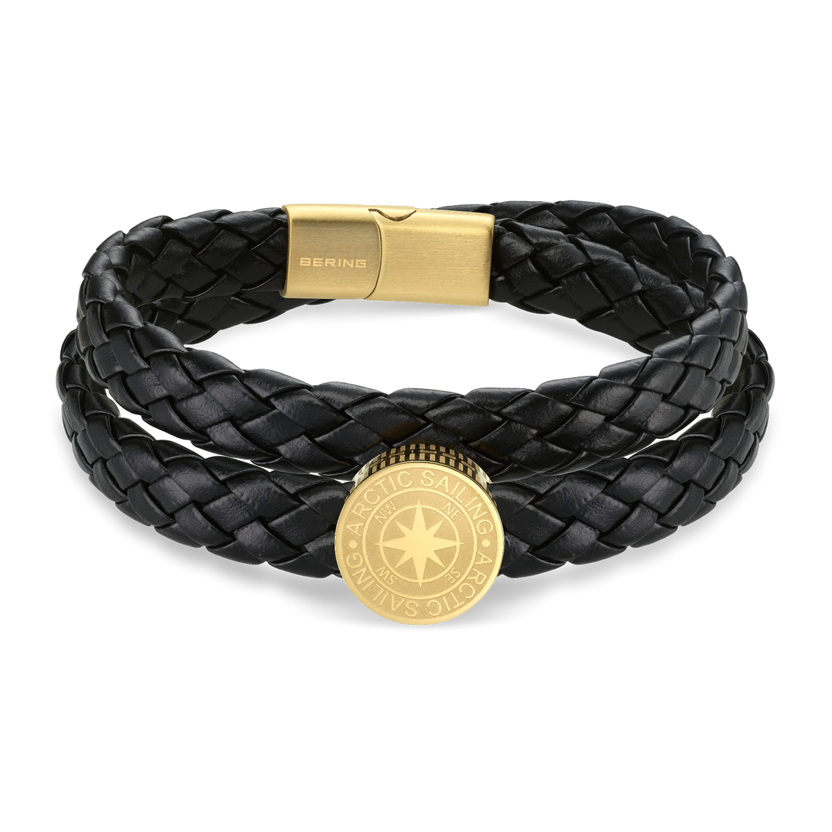 Kompass-Wickelarmband aus Leder Schwarz Gold